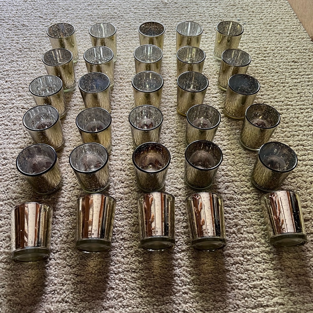 Light Gold Mercury Glass Candle Votives - Picture 2 of 3